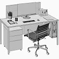 Modern Office Desk Setup With Computer Monitor Keyboard Mouse Stationery Organizer And Chair