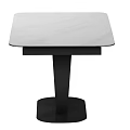 Modern Minimalist Dining Table With Light Colored Top And Black Curved Legs Design