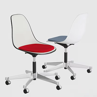 Modern Office Chair with Red Blue Cushion White Backrest Black Frame and Silver Wheels 3d model