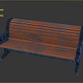 Vintage Outdoor Bench with Orange Wooden Slats and Black Metal Frame