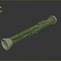 Green 3D Model Military Missile Weapon With Tubular Structure And Red Labeled Parts