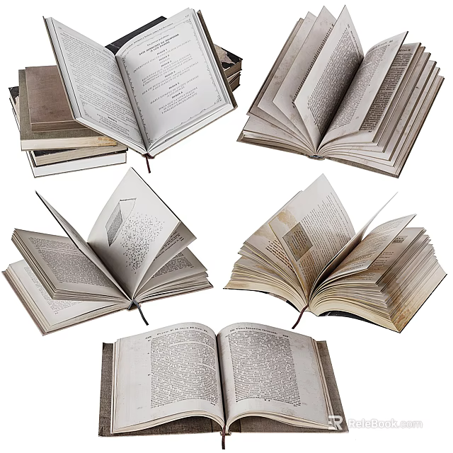 Multiple Open Books And Magazines With Fanned Pages And Stacked Copies 3d model 