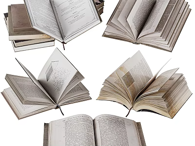 Multiple Open Books And Magazines With Fanned Pages And Stacked Copies 3d model