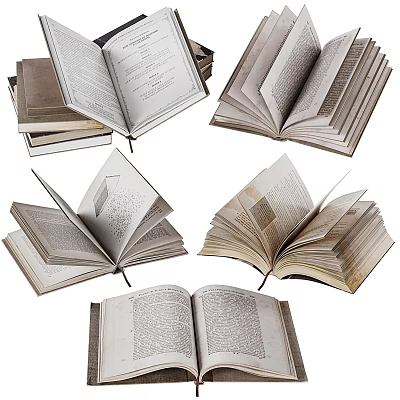 Multiple Open Books And Magazines With Fanned Pages And Stacked Copies 3d model