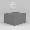 Tech Exhibition Hall Display With Floating Clock And Gray Cuboid Base 3d model