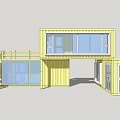 Yellow Two Story Container Building With Large Windows And Staircase Design 3d model