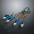 Mythical Ornate Chariot Pulled by Multiple Blue Swordfish With Green Seat And Decorative Structure