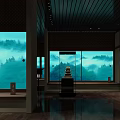 Cultural Center Interior Featuring Large Windows Mountain Scenery View And Wooden Ceiling