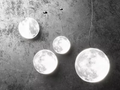 Modern Moon Surface Pendant Lights Hanging On Rough Gray Wall 3d model