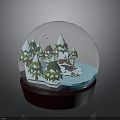 Decorative Snow Globe with Green Pine Trees Small House Snowy Ground and Falling Snowflakes