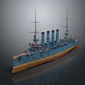 Vintage Battleship as Water Transport with Multiple Funnels Masts and Blue Brown Hull