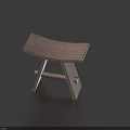 Simple Wooden Stool With Curved Seat And Cross Leg Structure Design