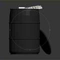 Black Household Barrel With Open Lid Filled With US Dollar Cash