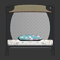 Modern Baby Crib Furniture With Gray Frame Mesh Sides Beige Handles And Patterned Mattress