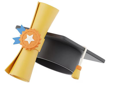 Graduation Themed Decorative Ornament Set With Yellow Scroll Star Badge And Black Cap 3d model
