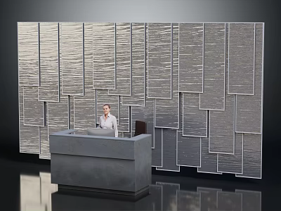 Modern Reception Desk Furniture With Concrete Surface And Rectangular Panel Wall 3d model