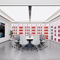 Specialty Store Interior Featuring Shelves With Colorful Products And Meeting Table With Chairs