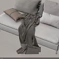 Modern Gray And White Sofa With Throw Pillow And Soft Blanket 3d model