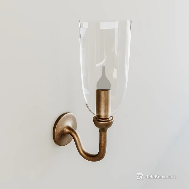 Unique Shaped Wall Light With Transparent Glass Shade And Brass Base 3d model