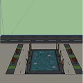 Modern Plaza Landscape Featuring Water Feature Wavy Lines Circular Stone Piers And Lighting