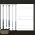 White Vertical Blinds in Modern Interior with Wooden Floor and Beige Stool