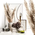 Modern Decorative Ornaments Set With Pampas Grass Vases Golden Figurine Picture Frame And Camera