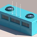 Blue Building Structure With Ventilation Fans Antennas Windows And Door 3d model