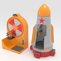 Colorful Basketball Shooting Game and Rocket Shaped Play Equipment with Star Patterns and Red Accents