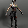 Woman In Tactical Gear With Detailed Tattoos Vest Shorts Knee Pads And Gloves