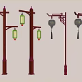 Traditional Chinese Furniture Style Street Lamps Featuring Hanging Lanterns And Ornate Designs