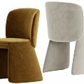Modern Brown And Light Gray Velvet Accent Chairs With Curved Backrest And Block Legs