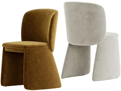 Modern Brown And Light Gray Velvet Accent Chairs With Curved Backrest And Block Legs 3d model