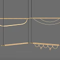 Modern Minimalist Chandeliers Suspended With Black Cords Featuring Curved LED Strips And Woven Accents