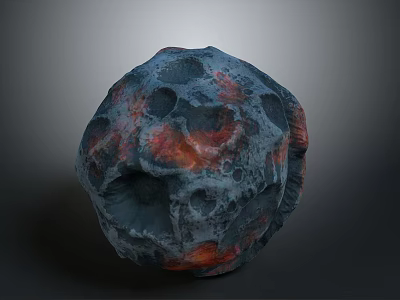 Cosmic Asteroid With Blue Red Surface And Impact Craters In Space Study 3d model
