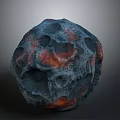 Cosmic Asteroid With Blue Red Surface And Impact Craters In Space Study