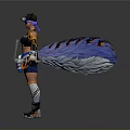 Woman In Orange And Blue Outfit With Cat Ears Blue Tail And Goggles