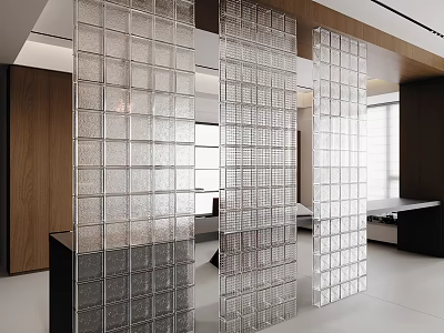 Modern Glass Block Room Divider With Grid Design In Contemporary Interior Space 3d model