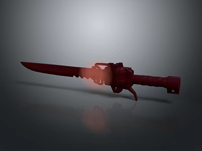 Red Gleaming Mechanical Weapon With Sharp Blade And Tactical Handle 3d model