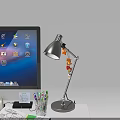 Silver Adjustable Arm Desk Lamp With Colorful Small Decorations On Grey Background 3d model