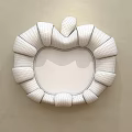 Apple Shaped Mirror with Red and White Striped Frame Green Stem Reflecting Bedroom Interior