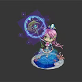 Cartoon Princess Figure With Magic Staff Blue Gem Crown Water Ripple Base And Coral Decorations