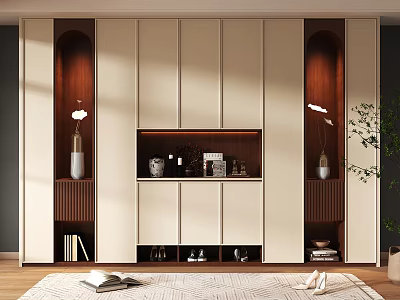Modern Shoe Cabinet With Wooden Accents Open Shelves For Shoes Decorative Vases And Books 3d model
