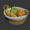 Wicker Fruit Basket With White Cloth Lining Holding Fresh Bananas Apples And Pears