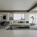 Modern Living And Dining Room Interior With Sofa Dining Table Rug And Window Blinds