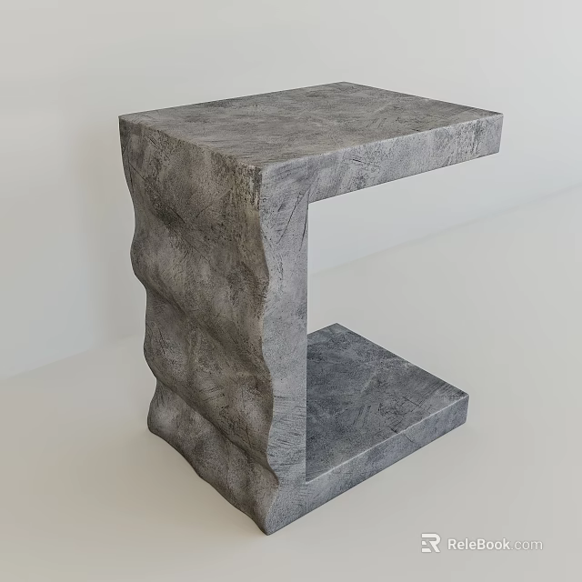Unique Modern Textured Stone Side Table With Irregular Shape Design 3d model 