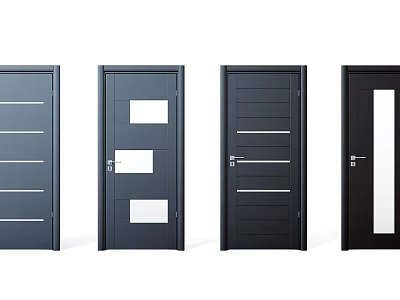 Modern Dark Hinged Doors With Glass Panels Panel Designs And Metal Handles 3d model