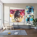 Vibrant Bull Watercolor Animal Paintings For Modern Living Room Decor Wall Art