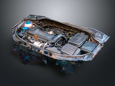 Detailed View Of Car Engine Compartment With Engine Block Radiator Battery And Hoses 3d model