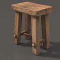 Rustic Wooden Stool With Solid Wood Construction Four Legged Design And Natural Texture 3d model