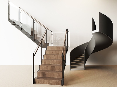 modern stair revolving stair glass stair handrail wrought iron stair step rungs 3d model